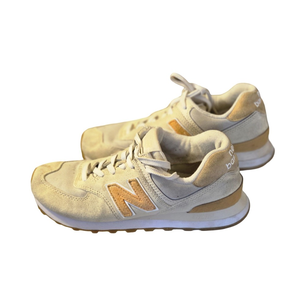 New Balance 574 Women Cream Tan Suede Mesh Sneakers WL574RD2 Size 7